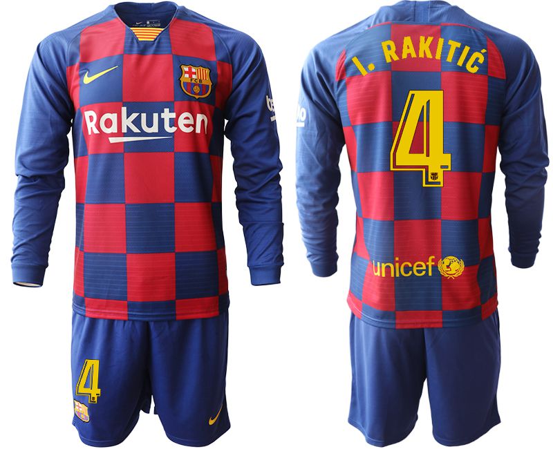 Men 2019-2020 club Barcelona home long sleeve #4 blue Soccer Jerseys->barcelona jersey->Soccer Club Jersey